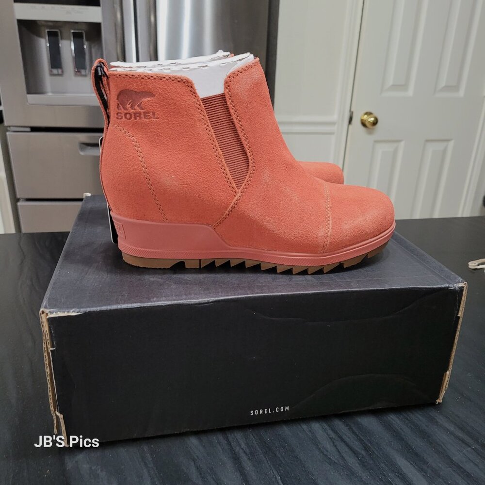 Sorel Evie Pull On Wedge Booties Warp Red Womens Waterproof Rain Boot BRAND NEW - Picture 10 of 15